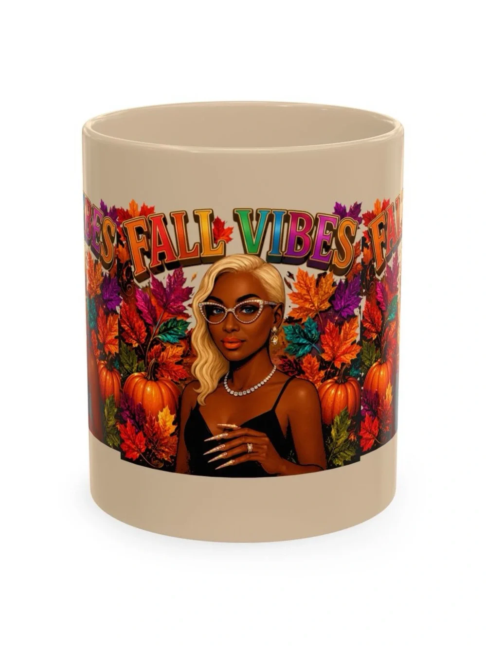 Fall Vibes Beige Ceramic Mug - Seasonal Graphic